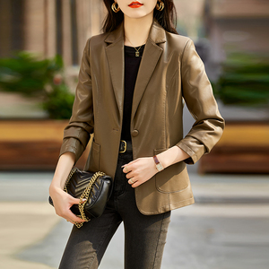 现货！皮衣外套女短款2025新款一粒扣修身显瘦西服上衣图片