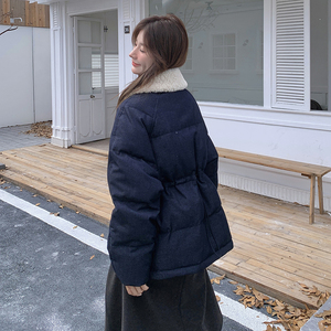 现货：冬装新款韩系休闲羊羔毛翻领短款羽绒服2C135-6839P275K418图片