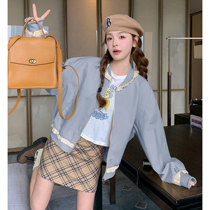 现货25春装新款棒球服外套女蕾丝拼接1C086-718-P175-K265图片