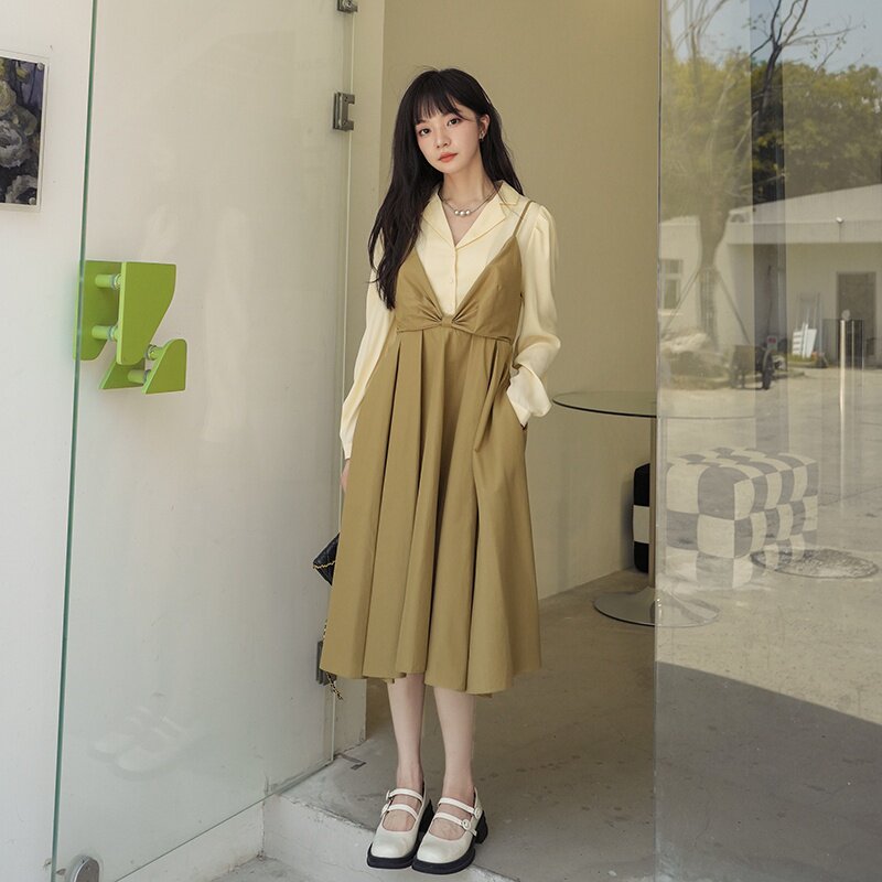 2025秋季新款假两件拼接连衣裙浙宝035/款号8806/P135/K188,女装连衣裙,2C053