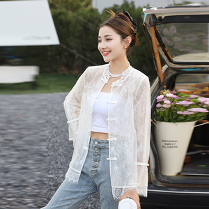2025防晒衣女夏季新款复古盘扣风蕾丝开衫外套外搭空调衫图片