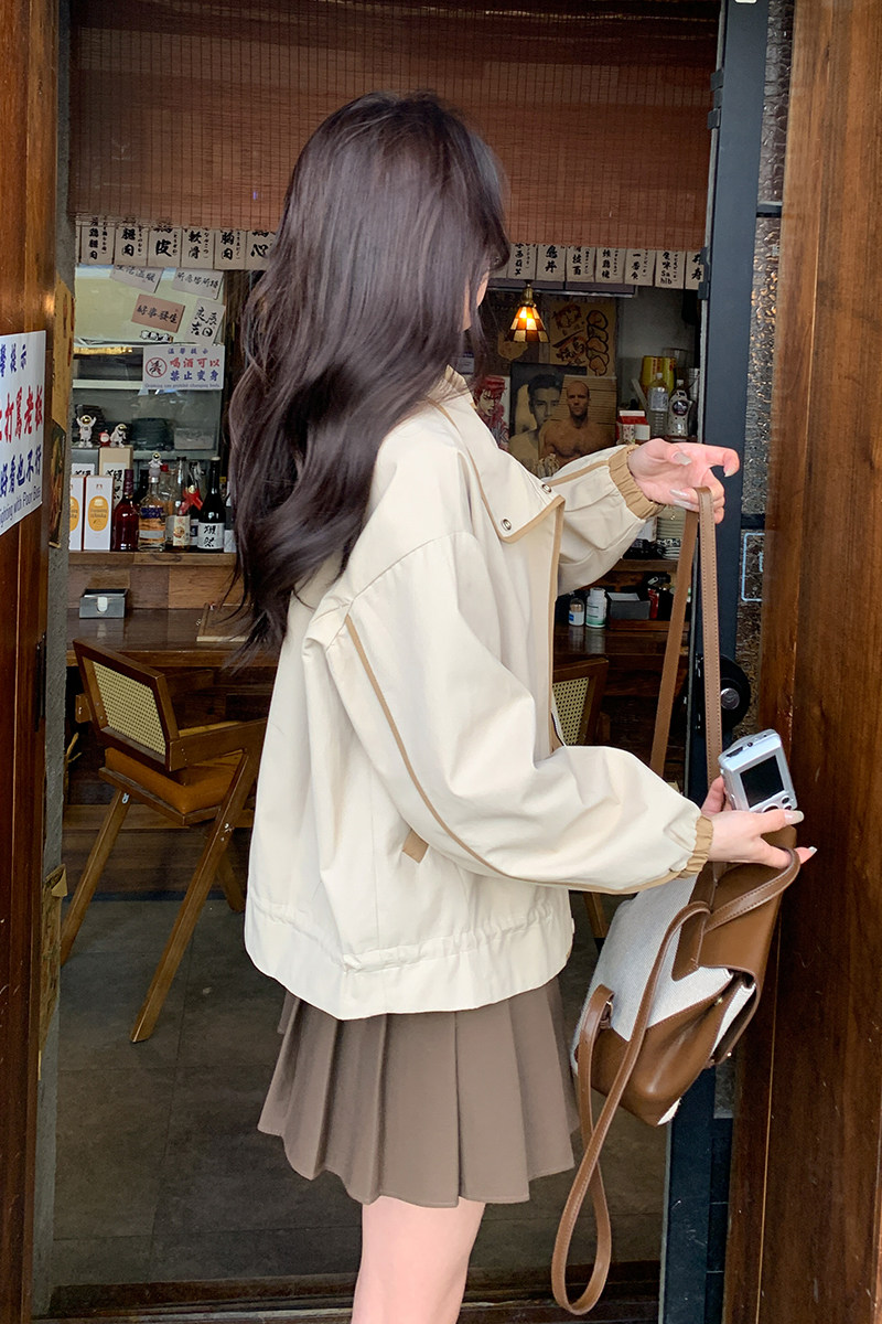 短外套短款不褪色宽松复古皮夹克翻领时尚不起球女春秋小个子休闲,女装短外套,2C353