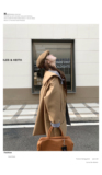 卡其色连帽格纹拼接风衣女2025春秋季新款韩版显瘦中长款夹克外套，女装风衣，2C088