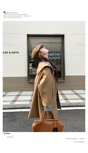 卡其色连帽格纹拼接风衣女2025春秋季新款韩版显瘦中长款夹克外套图片