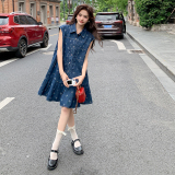法式气质减龄印花牛仔连衣裙女2025夏季新款韩版宽松显瘦背心短裙，女装半身裙，2C112