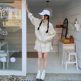 奶黄色蕾丝拼接防晒衣套装女2025夏新款韩系轻薄半身蛋糕裙两件套，女装套装/套裙，2C159