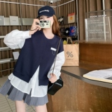 学院风假两件卫衣女2025秋季新款韩版减龄设计感小众宽松长袖上衣，女装卫衣/绒衫，2C012