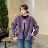 紫色羊羔毛皮毛一体外套女秋冬季新款高级感气质减龄百搭休闲上衣，女装皮草，2C092