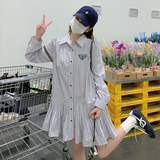 韩系学院风条纹衬衫连衣裙女2025春季新款减龄气质休闲小个子裙子，女装连衣裙，2C217