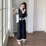 春季2025新款蕾丝拼接牛仔马甲套装女，女装套装/套裙，2C012