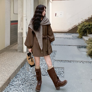 现货:秋装新款收腰系带针织披肩中长款风衣2C135-8907P175K258图片