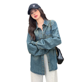 港风复古时尚牛仔衬衫外套女2025春秋季新款韩版宽松显瘦减龄上衣，女装衬衫，2C220