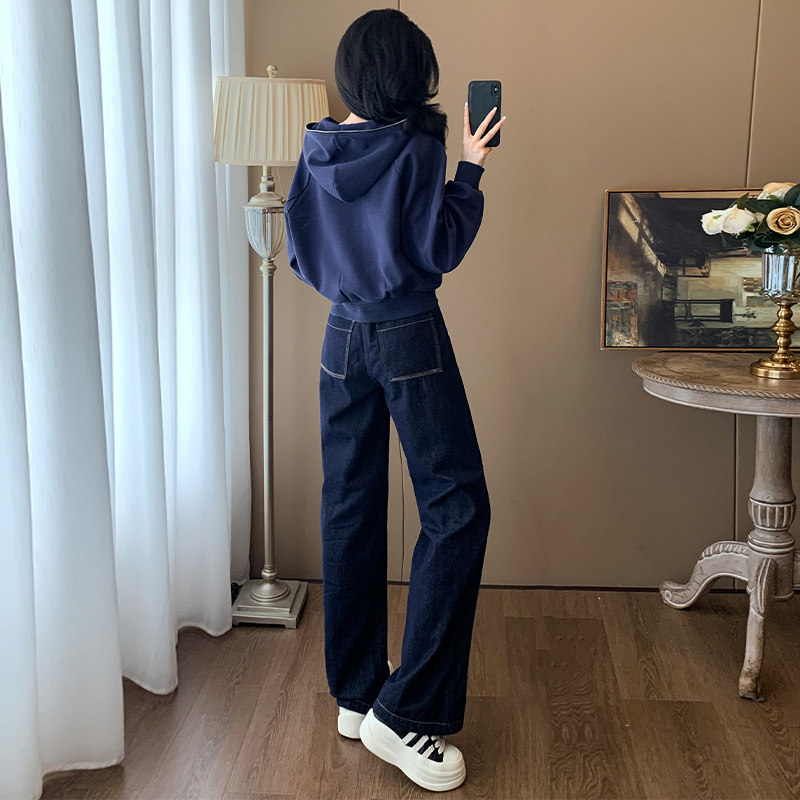 春秋洋气开衫连帽卫衣牛仔裤两件套,女装套装/套裙,2C310