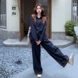 复古美式穿搭牛仔夹克上衣套装女春秋超火好看高级感阔腿裤两件套，女装套装/套裙，2C098