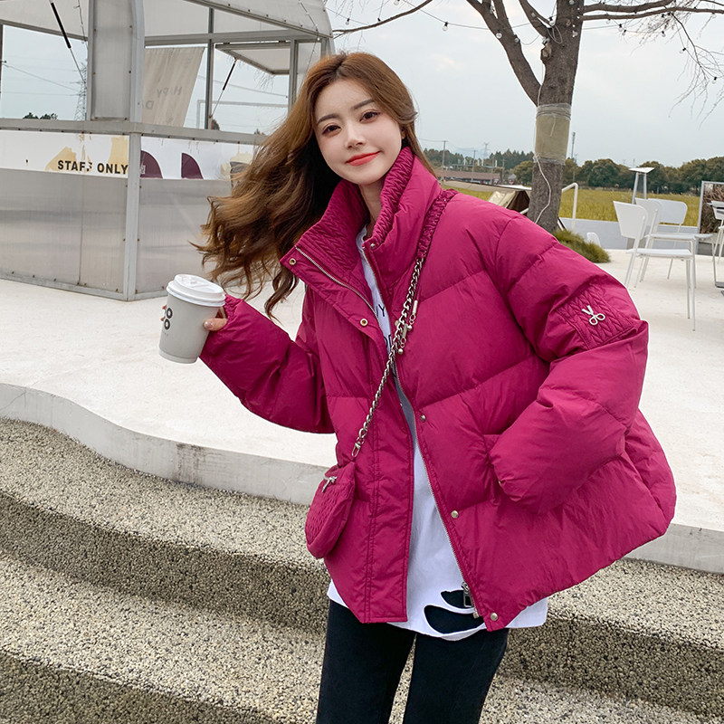 火龙果色短款羽绒服女2025冬季新款韩版小个子时尚加厚白鸭绒外套,女装羽绒服,2C022