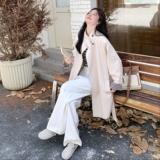 米白色设计感风衣女2025秋季新款韩系超好看收腰显瘦气质休闲大衣，女装风衣，2C227