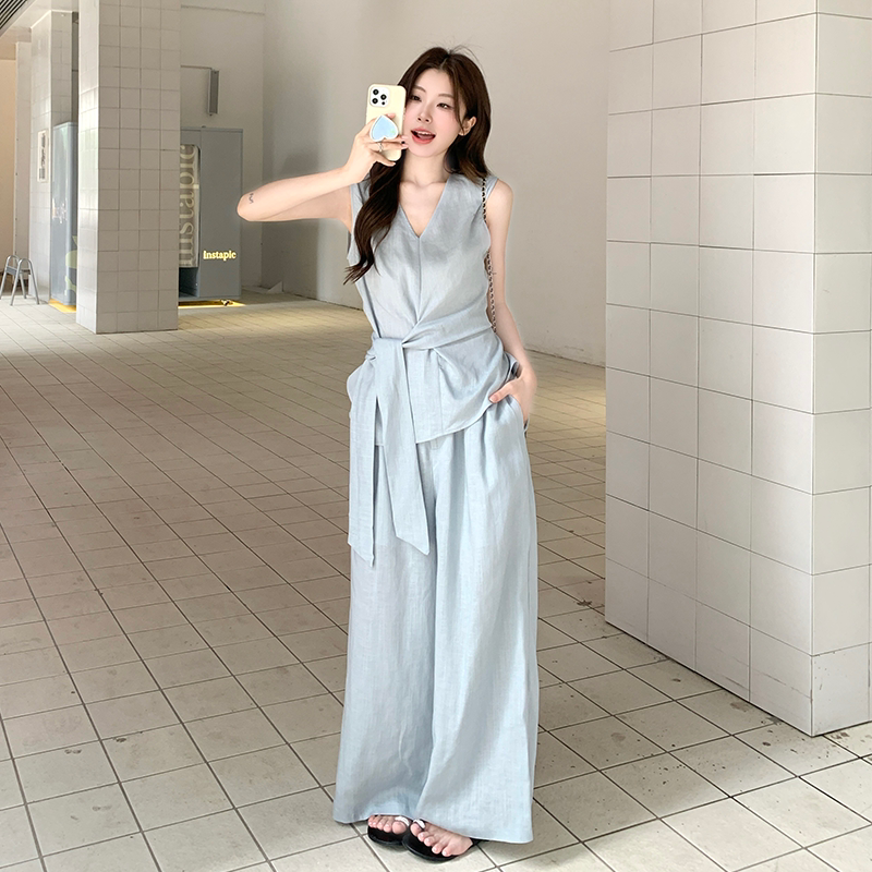 小香风收腰上衣阔腿裤套装女2025年夏季新款法式松弛感显瘦两件套,女装套装/套裙,2C025