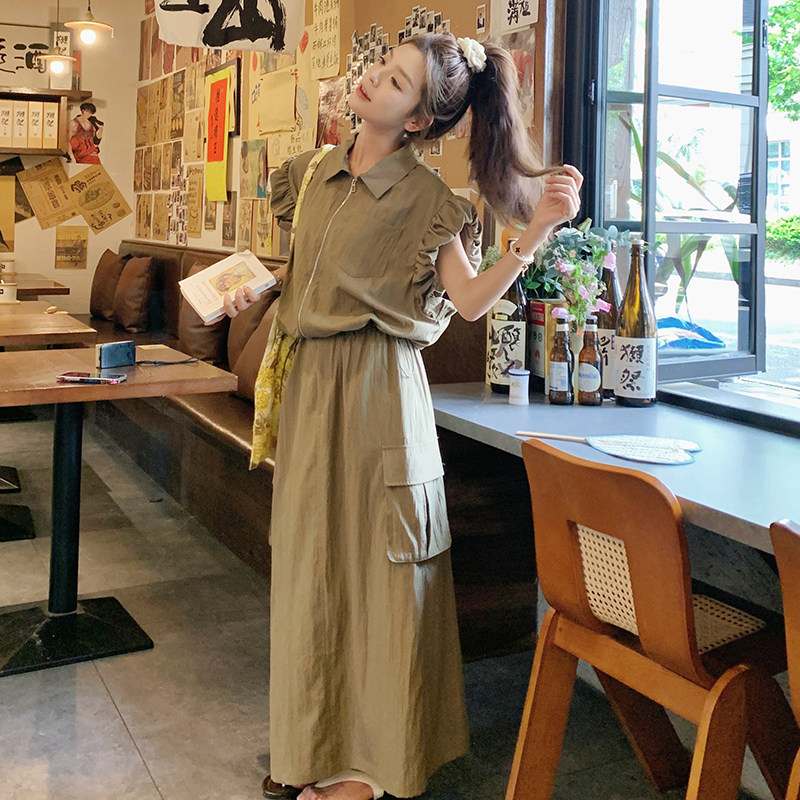 韩系俏皮减龄无袖上衣套装女2025夏季新款显瘦工装半身长裙两件套,女装套装/套裙,2C159