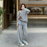 现货休闲风格纹拼接卫衣三件套女，女装套装/套裙，2B142
