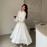 法式气质花边拼接白色连衣裙女春秋2025新款独特漂亮绝美优雅长裙，女装连衣裙，2D035