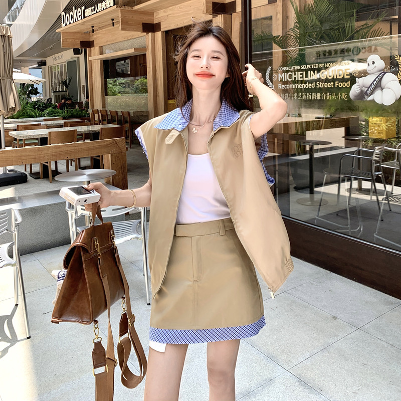 法式减龄撞色拼接套装女秋2026新款高级感巨好看小个子短裙两件套,女装套装/套裙,2C159