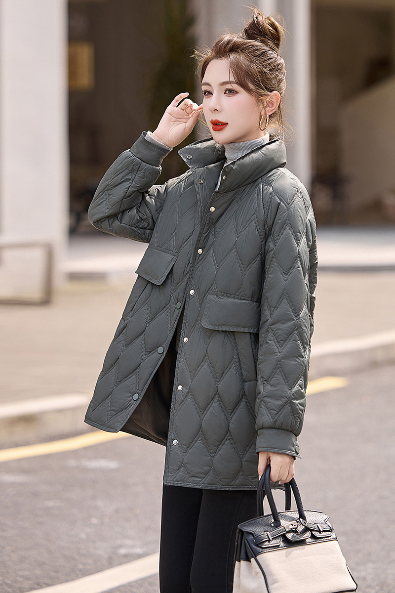 羽绒棉服女中长款2024冬季新款超好看洋气轻薄菱格夹棉外套小棉袄,女装棉衣/棉服,衣佳和