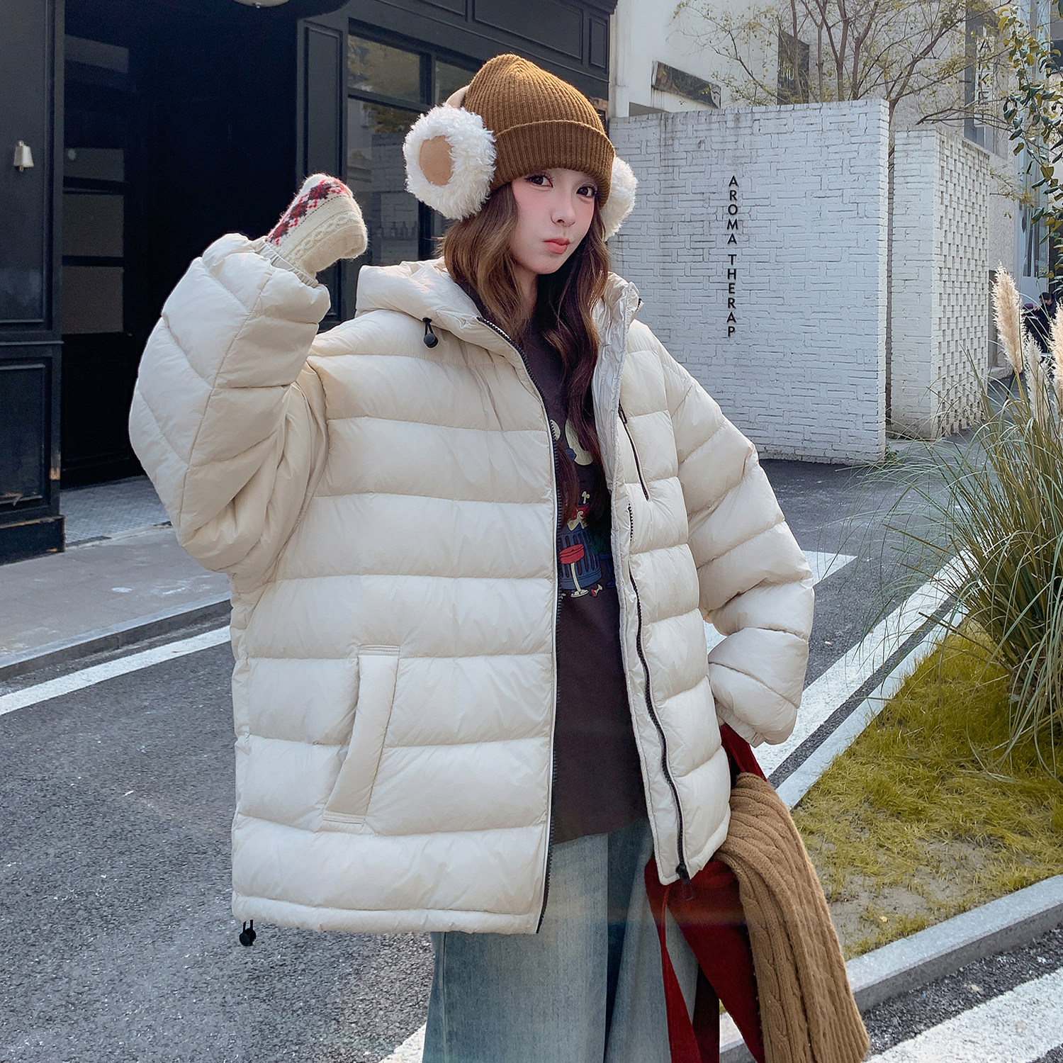 泡芙排骨羽绒服女2025冬季新款短款90白鸭绒加厚连帽保暖显瘦外套,女装羽绒服,2B154