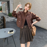 咖色立领工装百搭减龄短外套女春秋2025新款小个子巨好看流行上衣，女装短外套，2C326
