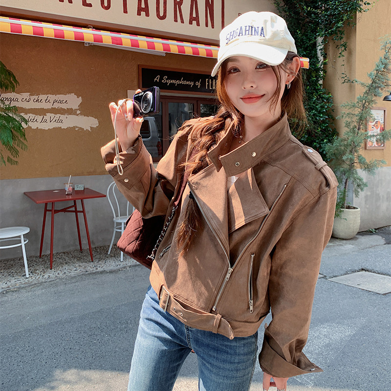 （现货）新鹿皮绒机车服短外套女9938-P145-K218,女装短外套,2C025