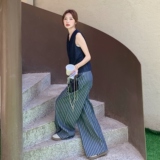 气质减龄马甲条纹阔腿裤套装女2025年夏季新款韩系休闲显瘦两件套，女装套装/套裙，2C277