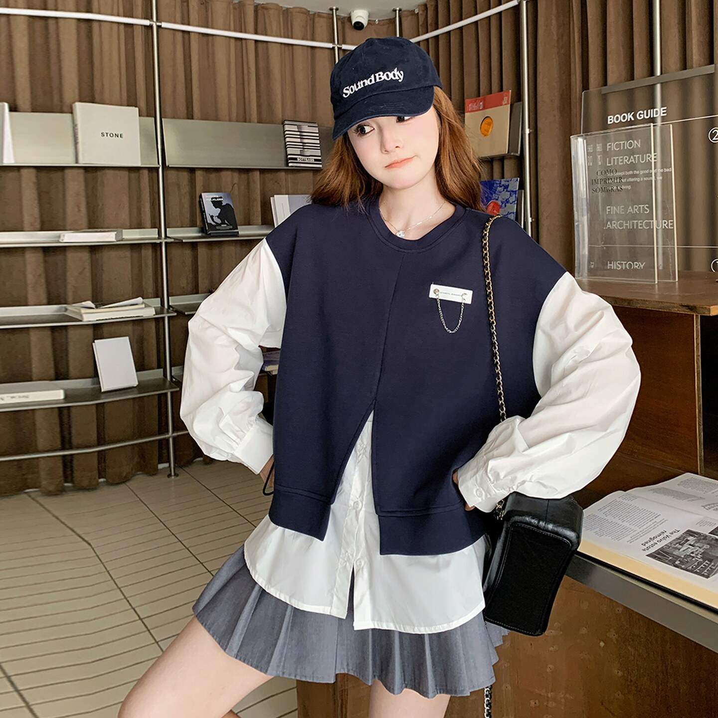 学院风假两件卫衣女2025秋季新款韩版减龄设计感小众宽松长袖上衣图片