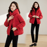 连帽羽绒服女2025年冬季新款加厚保暖宽松显瘦大红色过年喜庆外套，女装羽绒服，蓝朵琳