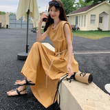 休闲无袖黄色背心半身裙套装女夏2025新款独特漂亮大方得体两件套，女装套装/套裙，2D146