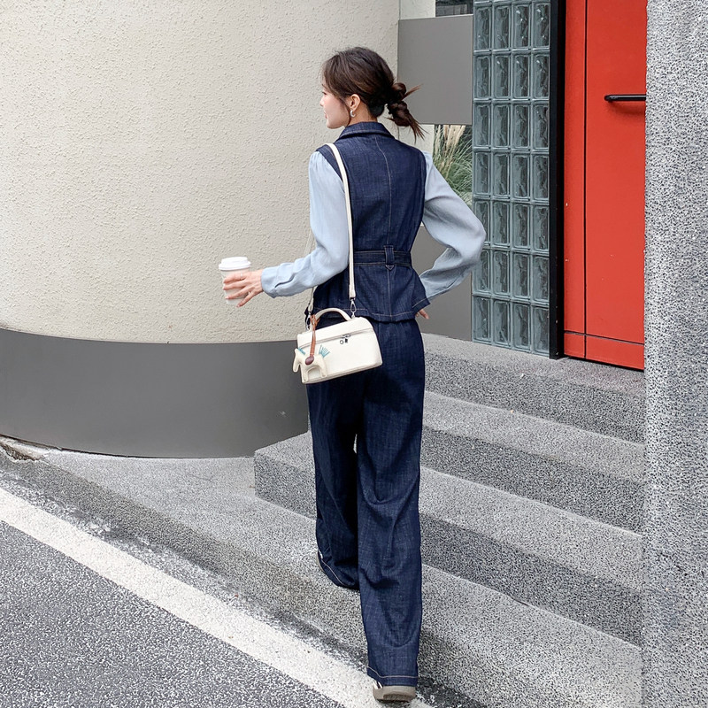 【新款，现货】26春牛仔衬衣马甲拼接假两件套2C215-P205-K328,女装套装/套裙,2C215