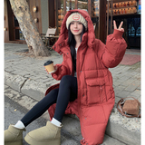新款红色连帽羽绒服女冬2025新款韩系高级感中长款厚外套，女装羽绒服，2C177