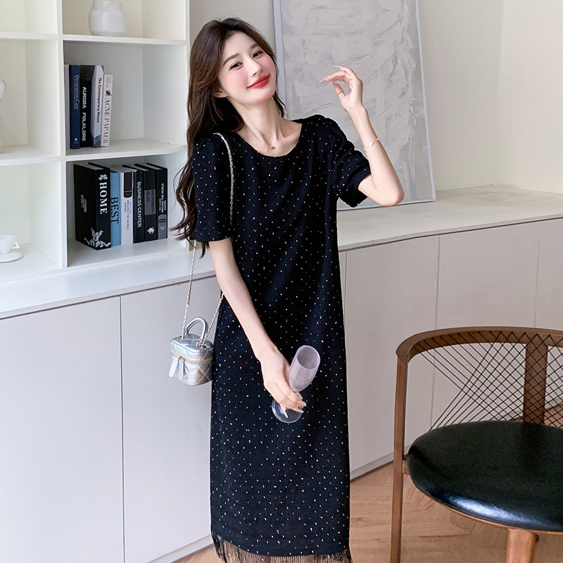 黑色流苏烫钻连衣裙-1D066-9818#-P95-K165,女装连衣裙,1D066-1