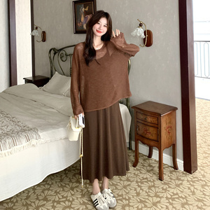 时尚休闲套装女初秋季设计感镂空薄款针织衫内搭吊带裙长袖两件套图片