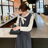 灰色法式温柔风假两件上衣套装裙女2025年春季新款半身长裙两件套，女装套装/套裙，2C092