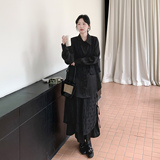 文艺风穿搭拼接假两件衬衫套装女春秋超火好看高级感半身长裙套装，女装套装/套裙，2D078