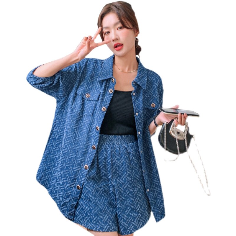 主推大货出夏季牛仔薄款短袖两件套2C032820P130K188,女装套装/套裙,2C032