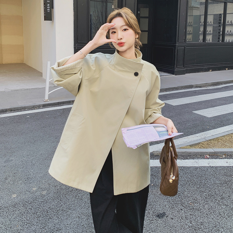 韩系系带立领短款风衣女秋季2025新款高级感气质大衣今年流行外套,女装风衣,2C077