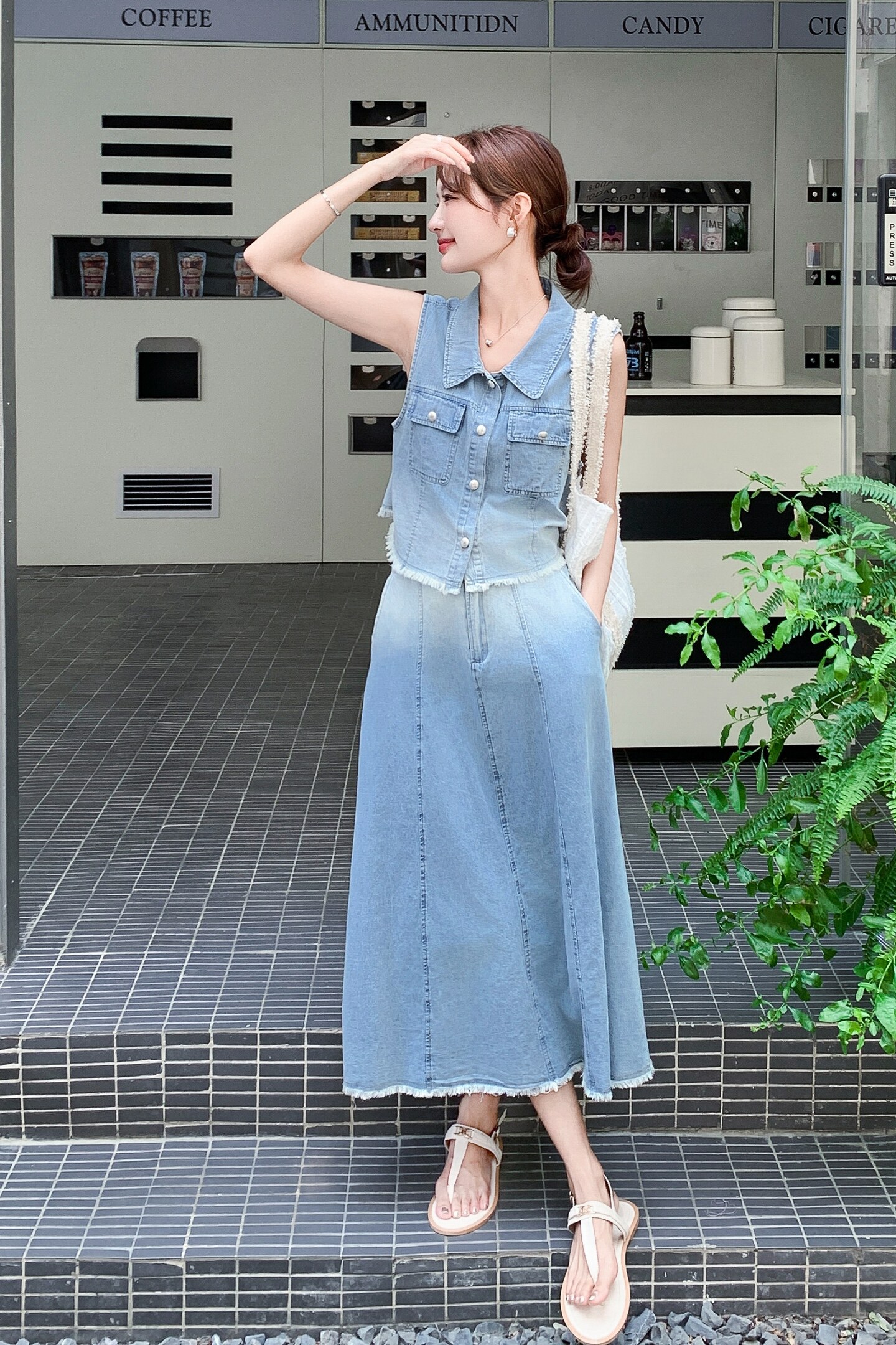 复古设计感渐变牛仔马甲套装女夏新款轻薄气质显瘦半身裙两件套,女装套装/套裙,2C218