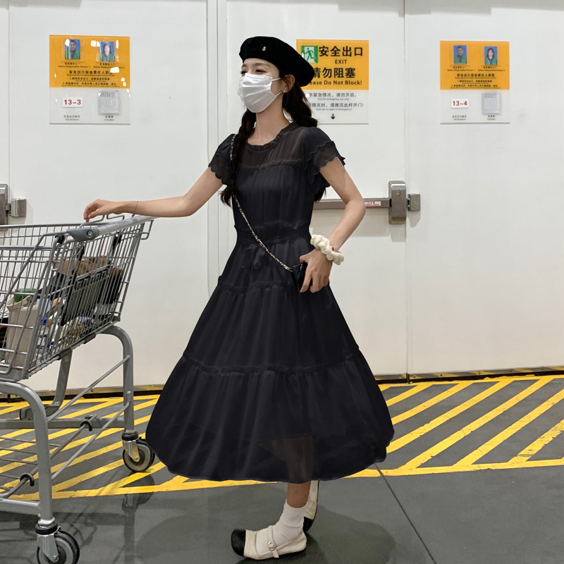 法式甜美减龄花边初恋连衣裙女2025夏季新款韩版收腰显瘦森系长裙,女装连衣裙,2C266