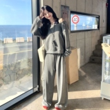 灰色慵懒风卫衣套装女2025秋季新款黑色百搭背心休闲阔腿裤三件套，女装套装/套裙，2C166