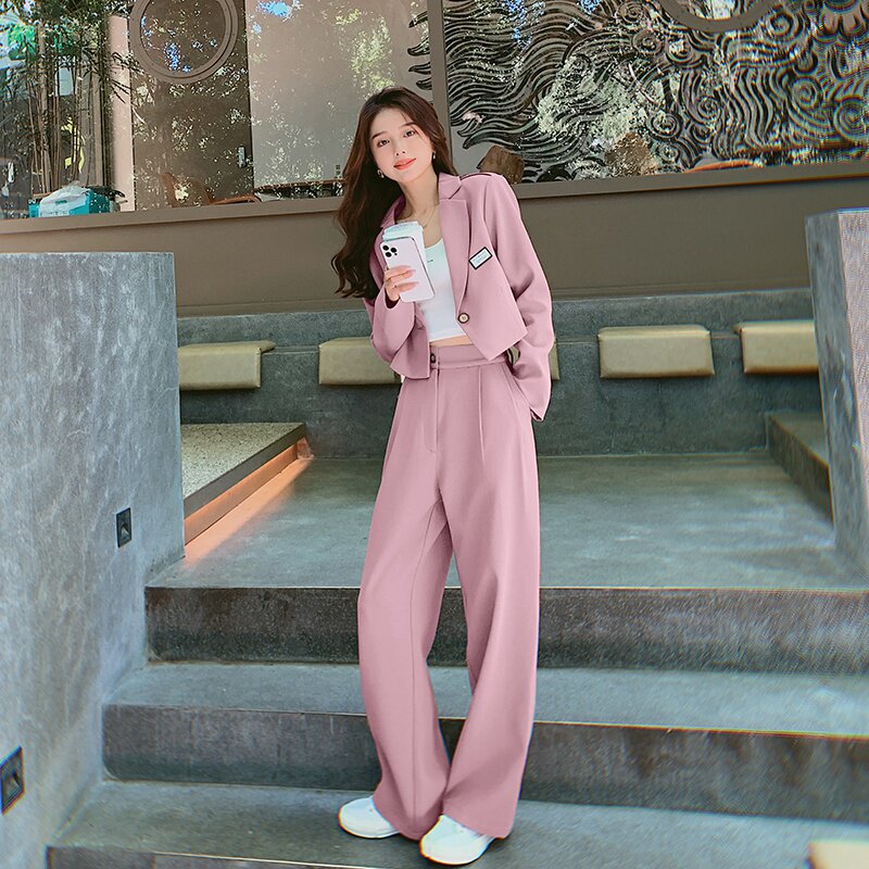高级感炸街短款小西装套装女春秋2025年新款休闲西服阔腿裤两件套,女装套装/套裙,2C052