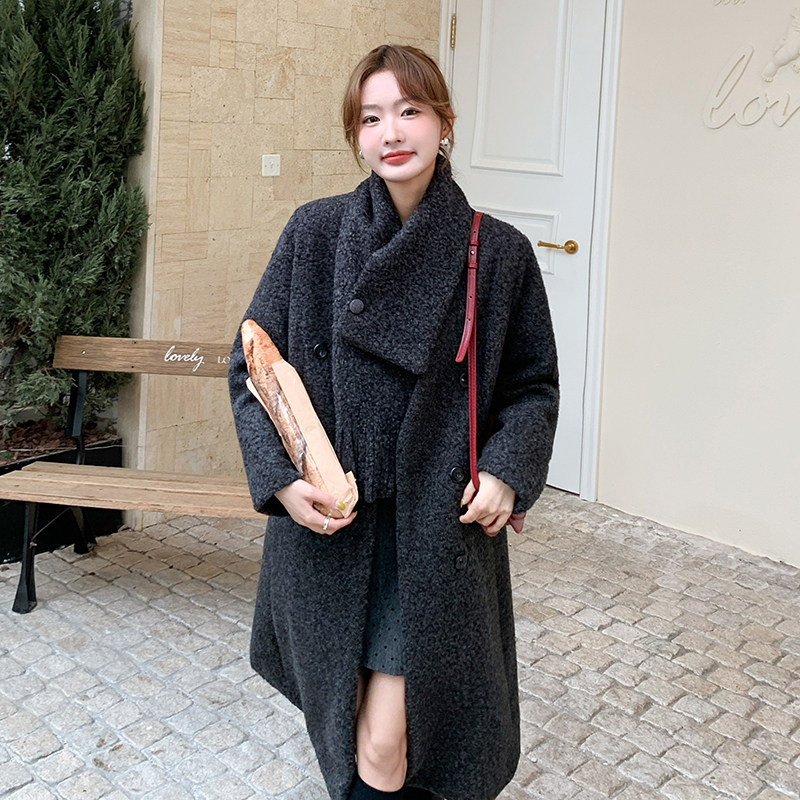 现货！加厚夹棉呢子大衣外套配围巾1C086-702-P225-K336,女装毛呢外套,2D044