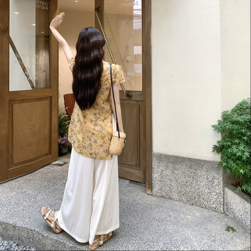 新中式盘扣上衣阔腿裤套装女2025夏季新款提花旗袍好看显瘦两件套,女装套装/套裙,2C117