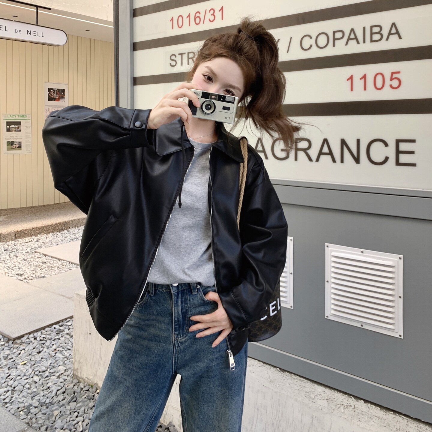 甜酷风休闲复古翻领黑色皮衣外套女春秋小个子机车服PU夹克巨好看,女装皮衣,2C325