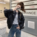 甜酷风休闲复古翻领黑色皮衣外套女春秋小个子机车服PU夹克巨好看，女装皮衣，2C325