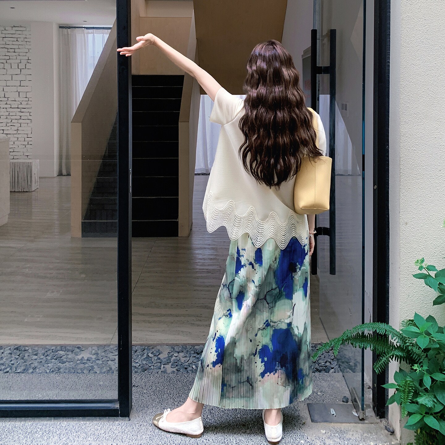 韩版御姐风减龄气质蕾丝T恤晕染半身裙套装两件套女夏季2025新款,女装连衣裙,2D008